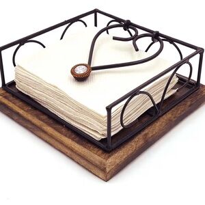 Wooden Napkin Holder with Metal Heart Design 049